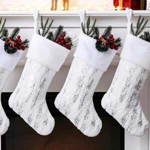 Elegant White Christmas Stockings with Red Accents
